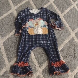 Marie NICOLE Plaid Baby Romper with TURKEY Design 12/18 MONTHS